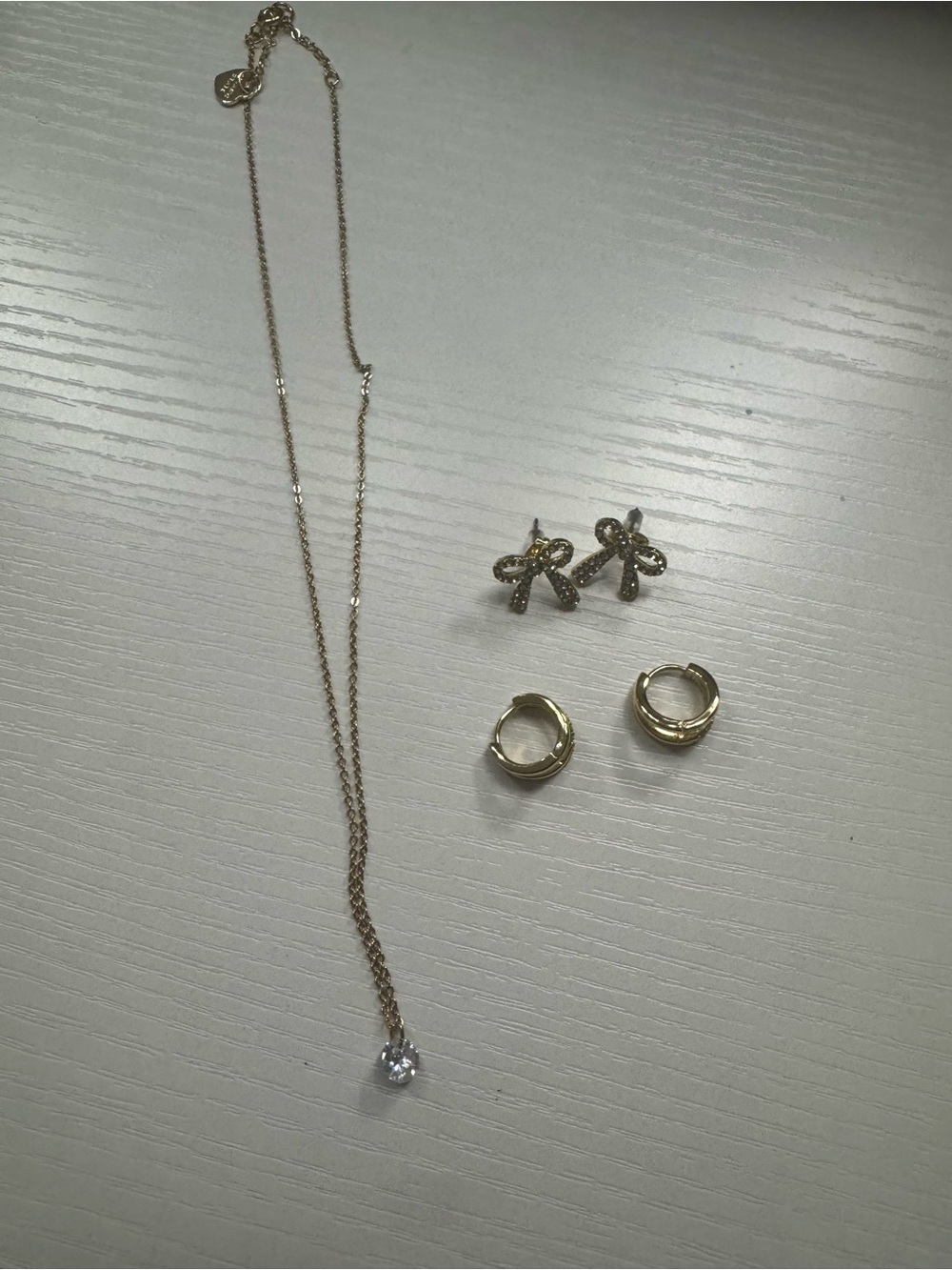 Altar’d State Gold Jewelry Bundle-Including Gem Necklace, Bow Studs, and Hoops